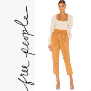 NWT Free People Camel Colored Faux Suede, Paper bag Waist Pants